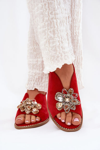 Step in Style women's sandals in eco suede, adorned with intricate flower details and designed for all-day comfort.