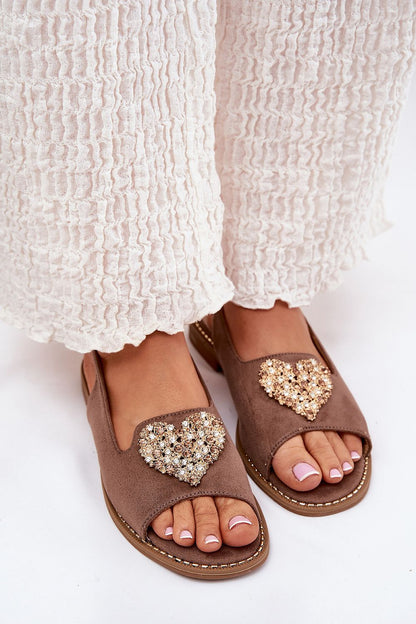 Elegant women's eco suede sandals by Step in Style featuring an adjustable strap and decorative heart detail, perfect for summer fashion.