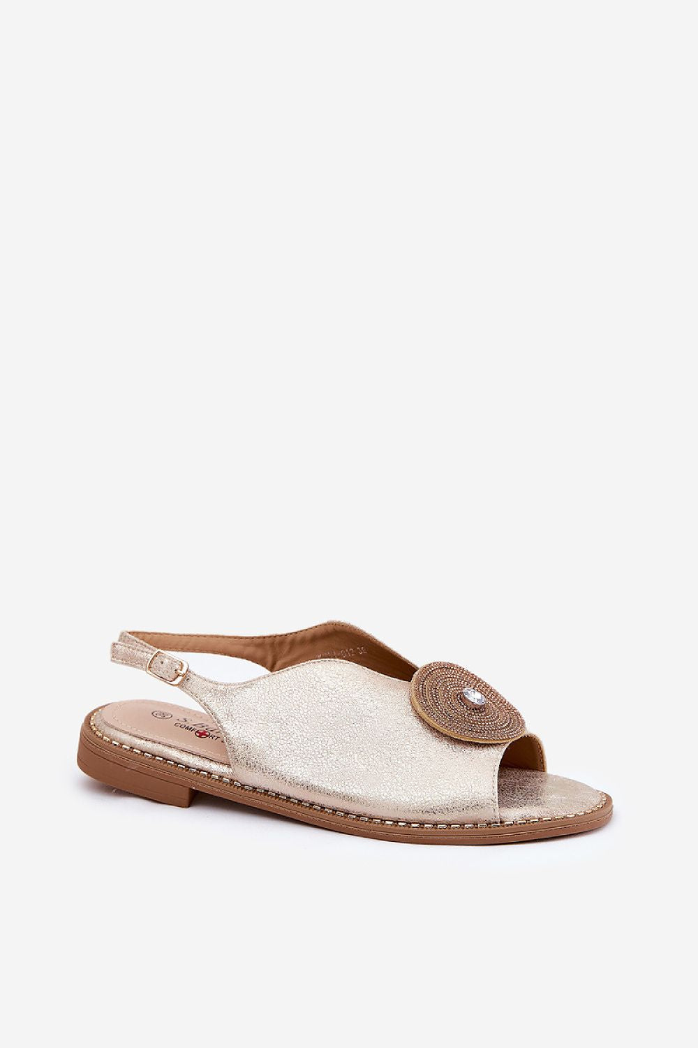 Close-up of Step in Style luxury eco leather sandals, showcasing the adjustable strap and comfortable natural leather footbed for all-day wear.