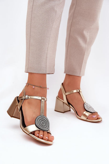 Elegant women's natural leather heel sandals by Step in Style, featuring an adjustable buckle and chic decorative detail, perfect for special occasions.