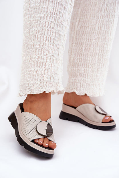 S.Barski Women's Elegant Leather Wedge Sandals showcasing luxurious comfort insole, perfect for stylish summer outings.