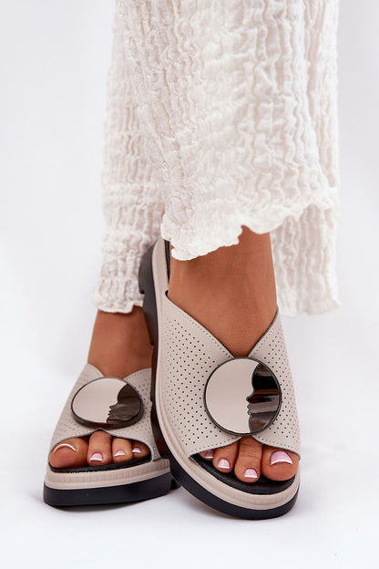 S.Barski Women's Elegant Leather Wedge Sandals on a stylish surface, highlighting the beautiful wedge heel and platform design.