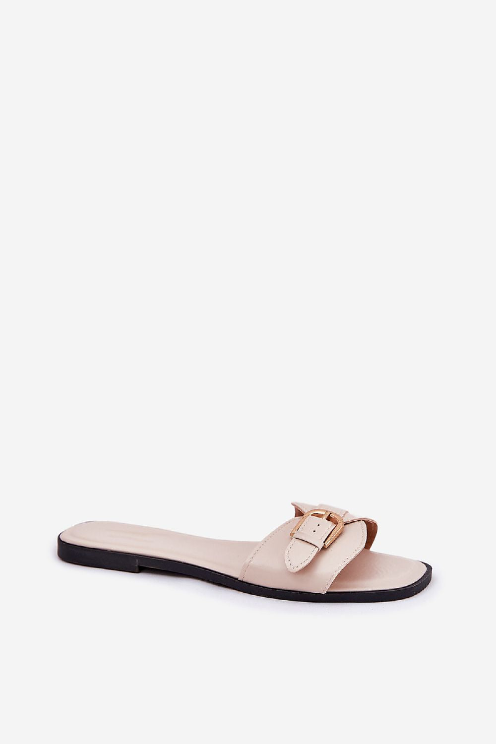 Luxury women's eco leather flip-flops by Step in Style featuring a stylish gold buckle, perfect for summer wear and paired beautifully with dresses and skirts.