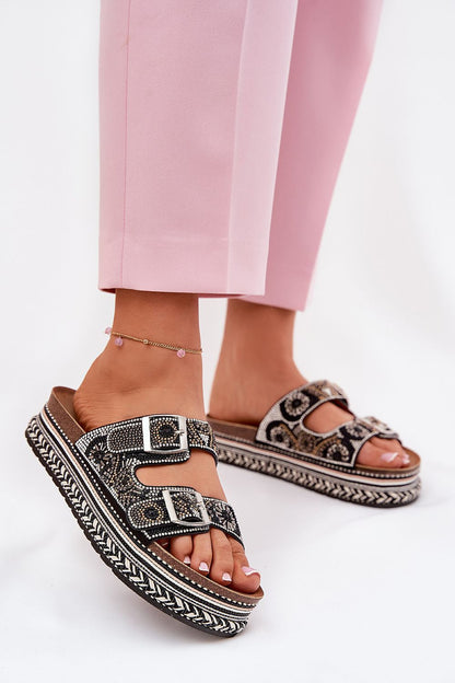 Elegant women's platform sandals by Step in Style featuring stylish buckle straps, made from imitation leather suede with a comfortable 4 cm height, perfect for summer outfits.