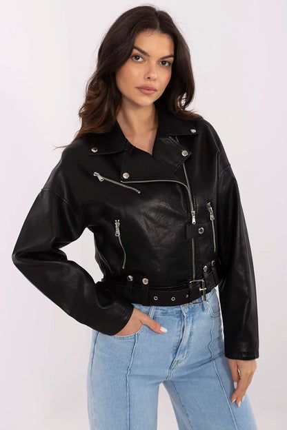 Luxury Women's Faux Leather Jacket by MBM, featuring a stylish belt, available in sizes S to XXL, perfect for urban casual elegance.