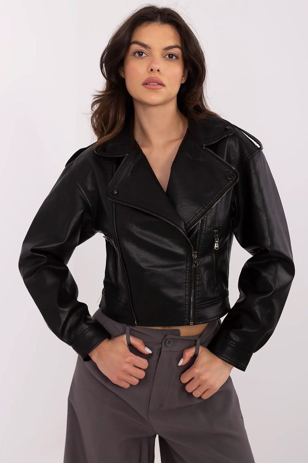 Luxury stylish women's eco-leather jacket by MBM featuring a modern zipper design and sophisticated casual look, available in sizes S-XXL.