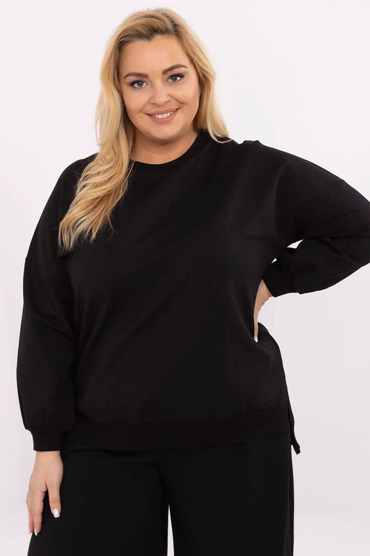 Relevance women's plus size casual cotton sweatshirt featuring a round neckline and modern accents, perfect for luxurious comfort in everyday wear.