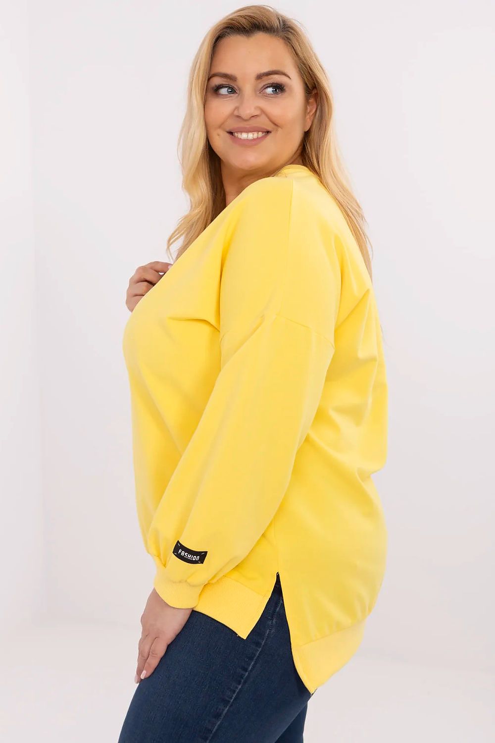 Luxurious plus size casual cotton sweatshirt by Relevance, featuring a comfort fit, classic round neckline, and stylish modern accents for elegant everyday wear.