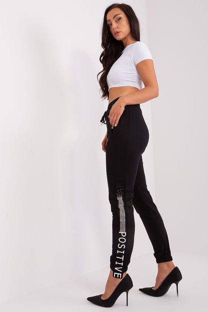 Luxury Women's High-Waisted Casual Sweatpants in Soft Cotton by Relevance, featuring stylish print and studs, perfect for everyday chic.