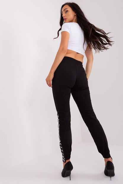 Close-up of Relevance Luxury High-Waisted Casual Sweatpants, showcasing elegant fabric details and trendy prints perfect for casual outings.