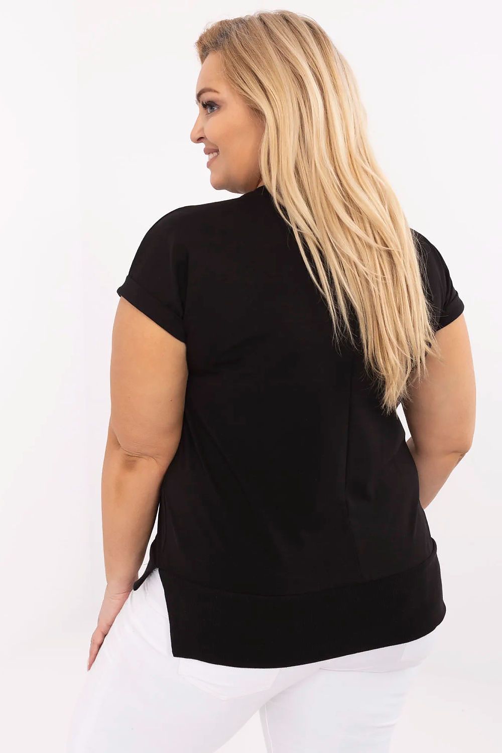 Luxurious cotton plus size blouse from Relevance, showcasing short sleeves and a flattering sweetheart neckline, perfect for everyday and work.