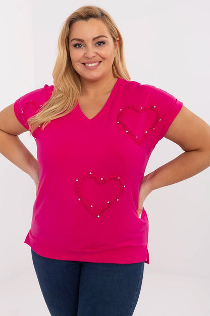 Relevance plus size casual blouse in EU 0 with exquisite heart zircon application, ideal for stylish everyday and office wear.