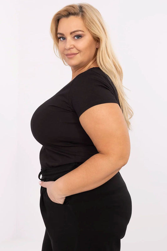 Luxurious plus size women's t-shirt in high-quality cotton blend by Relevance, showcasing a smooth fabric perfect for versatile styling.