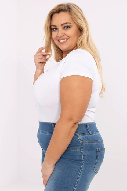 Versatile plus size women's casual t-shirt in white, crafted from cotton blend, available in US XL, designed by Relevance for effortless style.