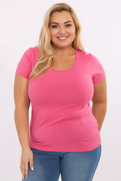 Relevance plus size women's cotton t-shirt displayed on a mannequin, illustrating its flattering silhouette and classic round neckline suitable for all body types.