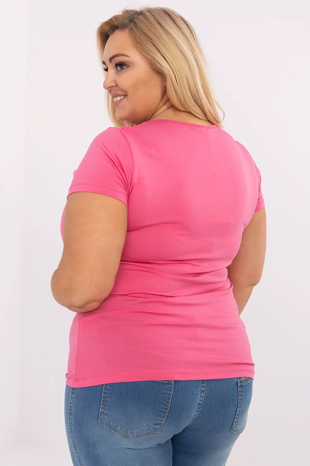 Elegant plus size women's cotton blend t-shirt by Relevance, featuring a classic round neckline and short sleeves, perfect for casual wear.