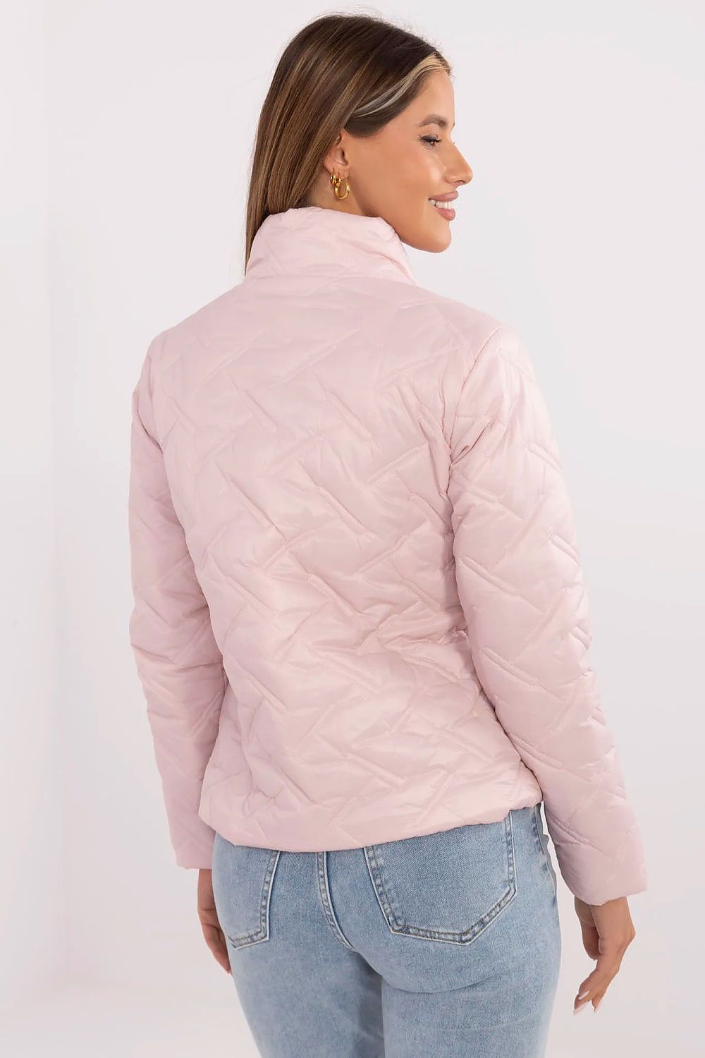 Italy Moda Women's Transitional Quilted Nylon Jacket in elegant casual style, showcasing its high-quality nylon fabric and quilted design, ideal for spring and autumn wear.