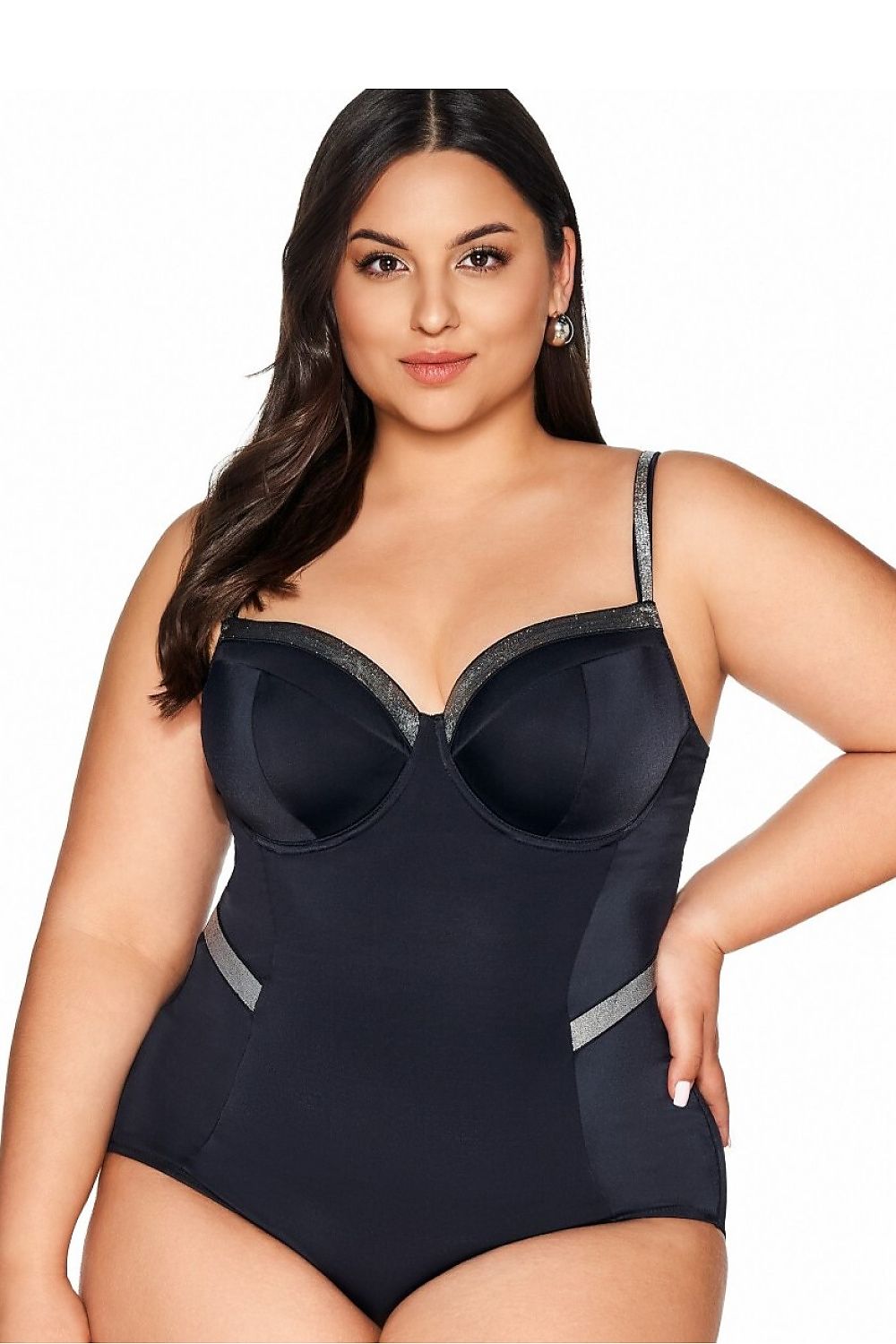 Ava elegant one-piece swimsuit with stylish ribbons, featuring underwired support and foam padding, designed for sizes EU 75I to 85G.