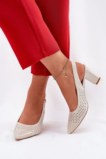 Elegant eco-leather women's heel sandals with intricate lace design by Step in Style, featuring an adjustable strap for the perfect fit.