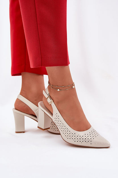 Chic women's heel sandals made of eco-leather with a sophisticated lace design, adjustable buckle strap, from the luxury brand Step in Style.