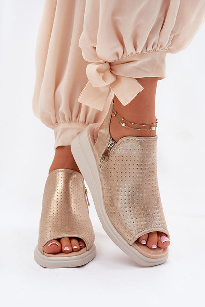 Elegant Jezzi women's eco leather sandals with wedge heel by Step in Style, showcasing a chic design perfect for summer wear. Ideal for pairing with dresses or skirts, these comfortable sandals combine luxury and practicality with a side zipper for easy wear.