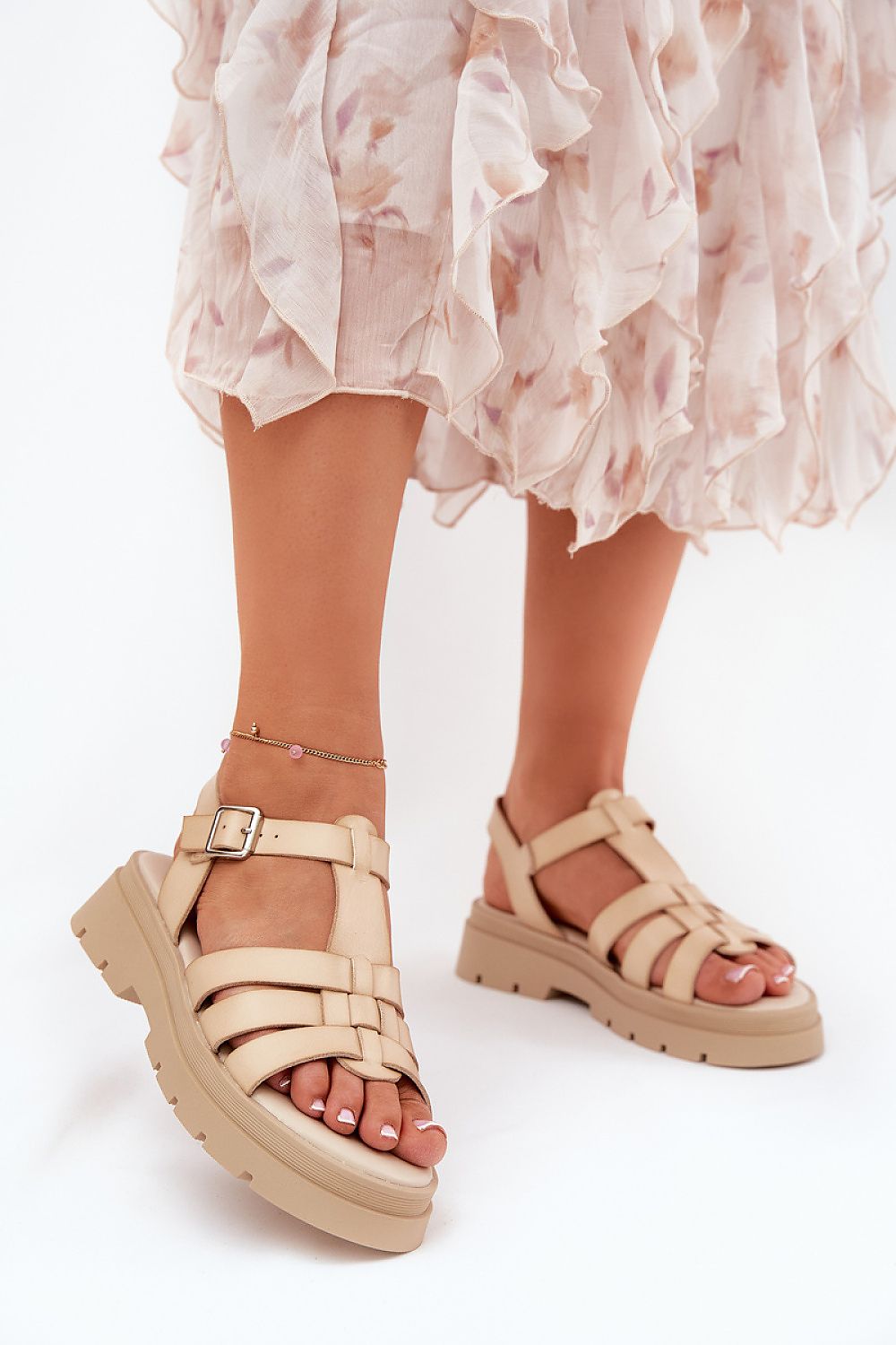 Luxury Women's Eco Leather Platform Sandals with adjustable strap by Step in Style, featuring a chic and comfortable design in eco-friendly material.