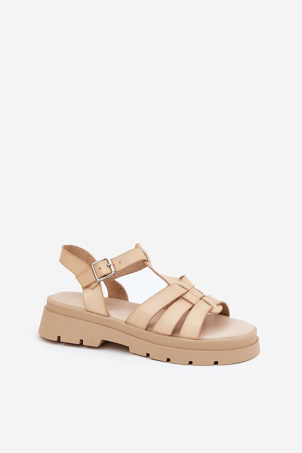 Elegant view of Step in Style Women's Eco Leather Platform Sandals showcasing adjustable buckle strap and stylish platform heel.