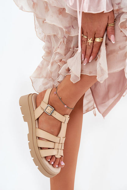 Close-up of Step in Style Luxury Women's Eco Leather Platform Sandals, highlighting soft insole and trendy summer design.
