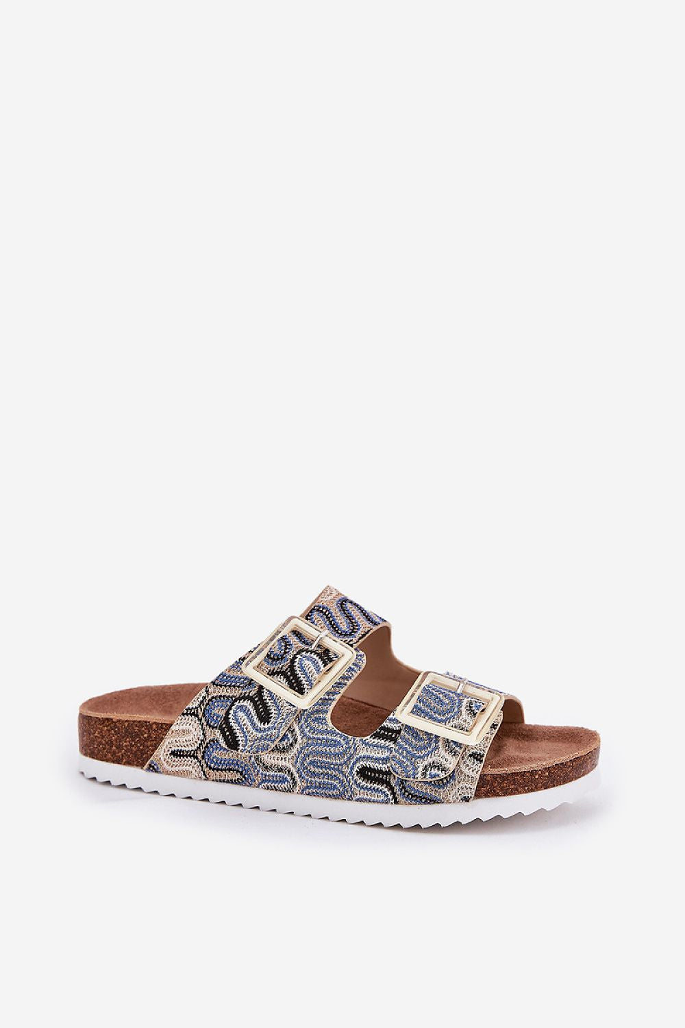 Luxury women's patterned flip-flops with cork platform and sequin buckles by Step in Style, ideal for summer wear.