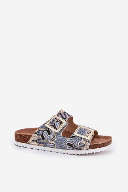 Luxury women's patterned flip-flops with cork platform and sequin buckles by Step in Style, ideal for summer wear.