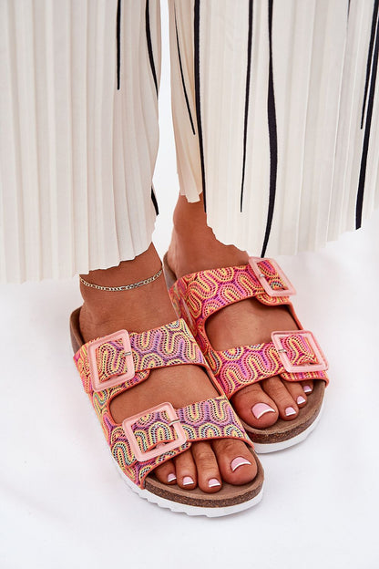 Comfortable luxury women’s flip-flops with patterned textile upper and suede insole by Step in Style, designed for chic summer outfits.