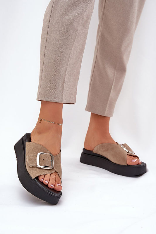 Elegant suede leather sandals from Step in Style featuring an adjustable buckle, perfect for summer days.