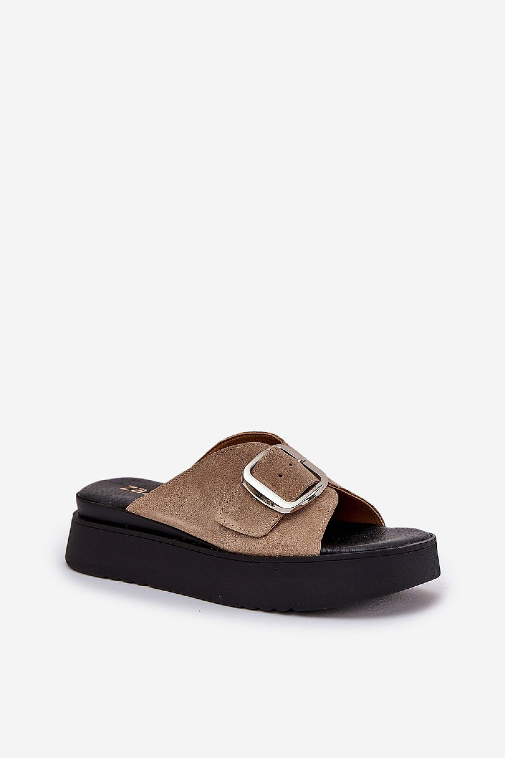 Side view of luxurious suede leather sandals with a platform sole by Step in Style, showcasing comfort and sophistication.