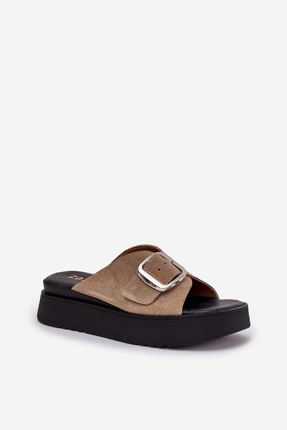 Side view of luxurious suede leather sandals with a platform sole by Step in Style, showcasing comfort and sophistication.