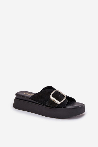 Elegant suede leather sandals by Step in Style featuring an adjustable buckle and a comfortable soft insole, perfect for summer wear.