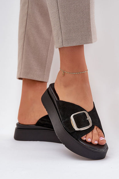 Stylish platform suede sandals for women in elegant design by Step in Style, showcasing an adjustable strap for a personalised fit.