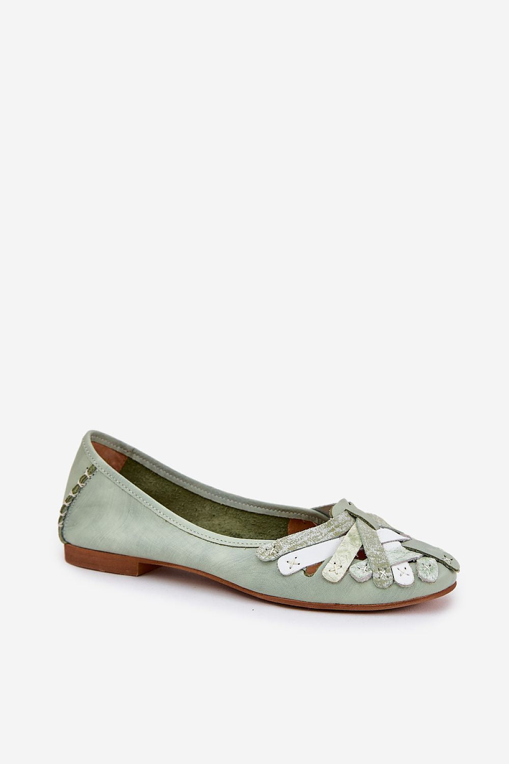 Close-up of Maciejka ballet flats, featuring the soft natural leather and artisan craftsmanship, from Step in Style.