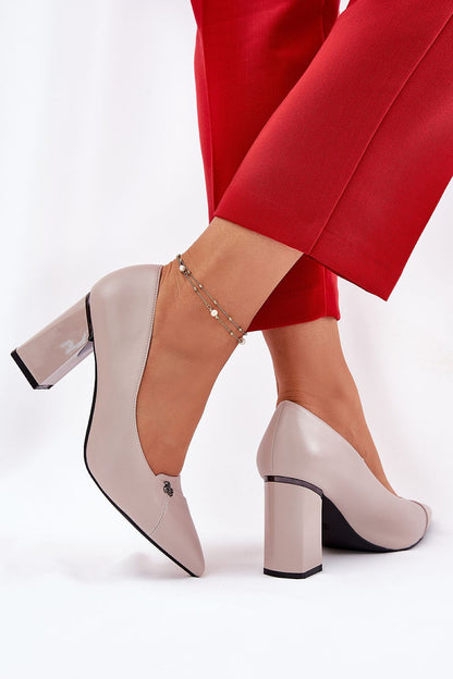 Stylish block heel pumps crafted from eco leather, featuring a refined pointed toe design, offered by Step in Style for graceful occasions.