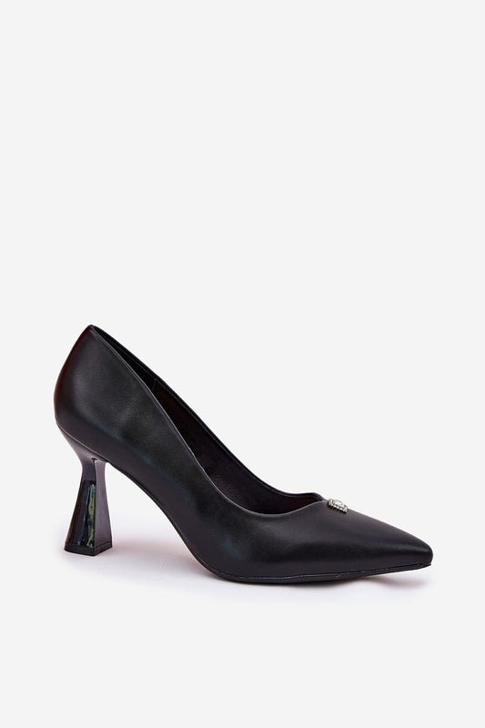 Vinceza Elegant Women's Eco Leather Pumps in black showcasing the extended stiletto heel, perfect for formal occasions by Step in Style.