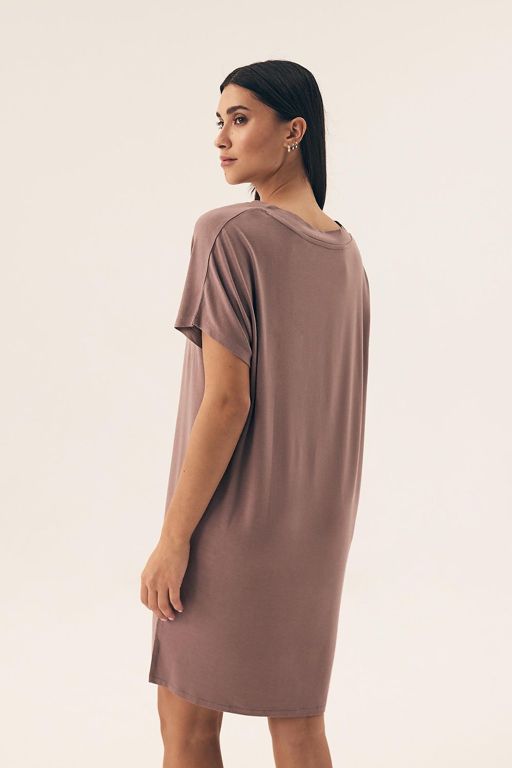 Close-up of Henderson nightshirt made from 95% viscose and 5% spandex, emphasizing comfort and style in knee-length sleepwear for sizes S to XL.