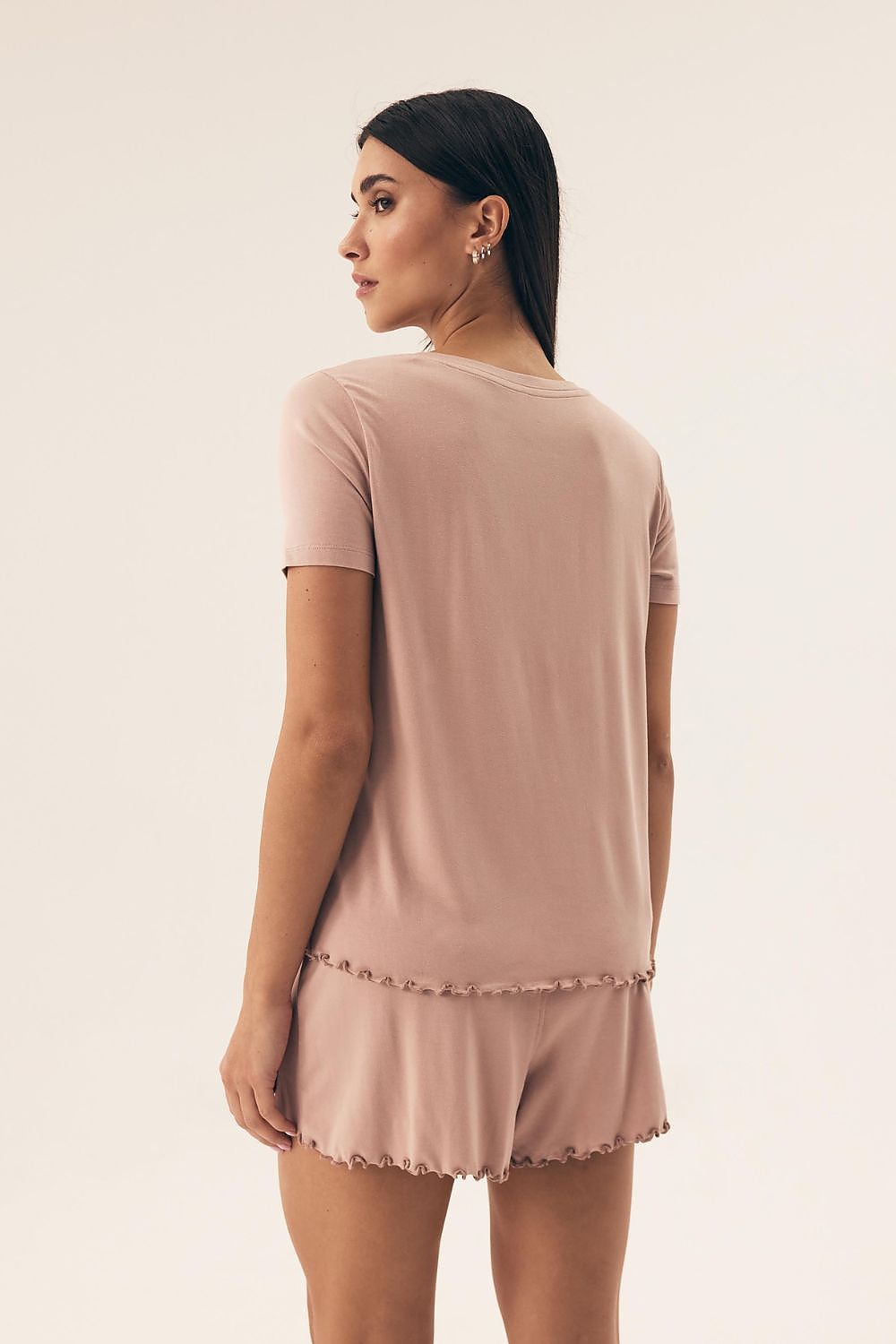 Henderson luxurious women's viscose pyjamas set with lace detailing in elegant design, showcasing short-sleeved top and matching shorts.