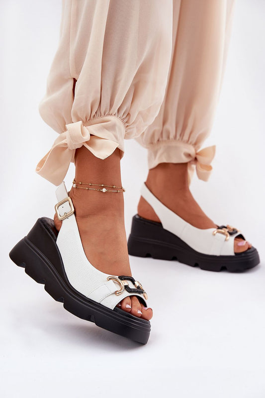 Elegant women's natural leather sandals by Step in Style featuring a 7.5cm wedge heel and adjustable buckle for a perfect fit, designed for timeless summer elegance and comfort.