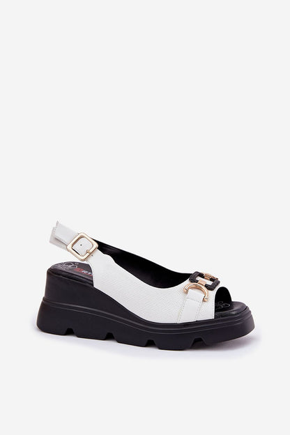 Elegant women's natural leather sandals by Step in style featuring a 7.5cm wedge heel and adjustable buckle for a perfect fit.