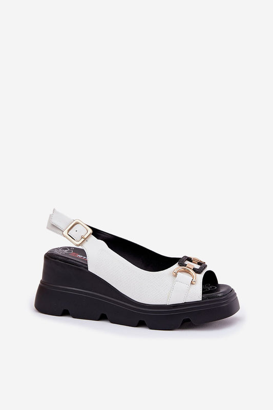 Elegant women's natural leather sandals by Step in style featuring a 7.5cm wedge heel and adjustable buckle for a perfect fit.