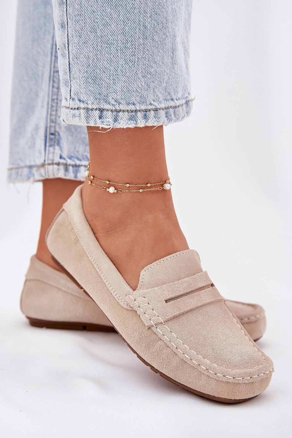 Stylish Step in Style women's loafers in elegant natural suede, perfect for casual or formal occasions with rounded toe design.