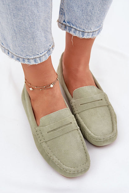 Close-up view of Step in Style women's loafers made from high-quality natural suede, emphasising the luxury and craftsmanship.
