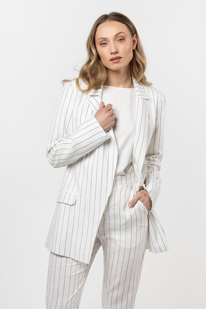 Elegant linen blazer with stripes by awama showcasing a loose fit, wide lapels, perfect for any occasion.