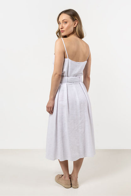 Elegant Cotton Flared Skirt with Wide Waistband by Awama in luxurious light cotton, showcasing its beautiful pleated design and breathable material.