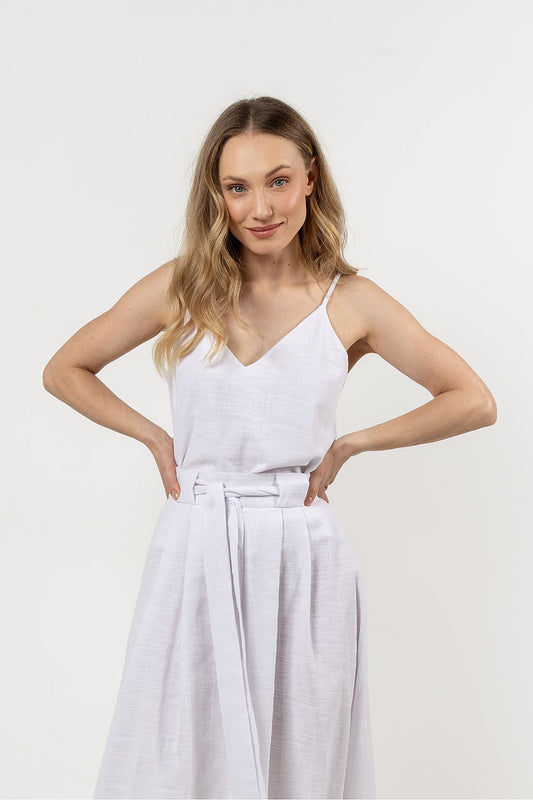 Luxurious elegant cotton top from Awama featuring thin straps, available in sizes S, M, L, XL, perfect for sophisticated summer style.