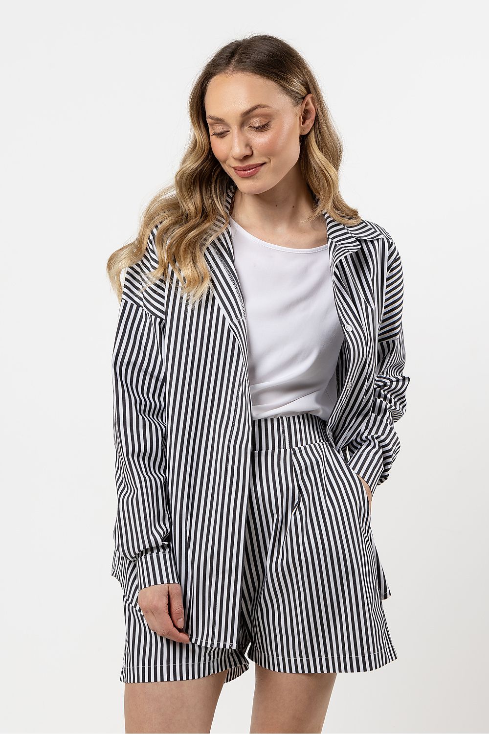 Luxury long sleeve cotton shirt by Awama featuring an elegant stand-up collar and a loose fit, perfect for stylish casual wear.